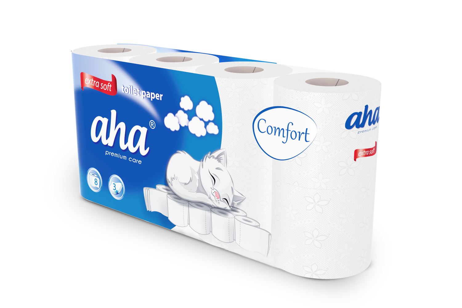 Papier toaletowy AHA Comfort biały 3 w. 8 szt