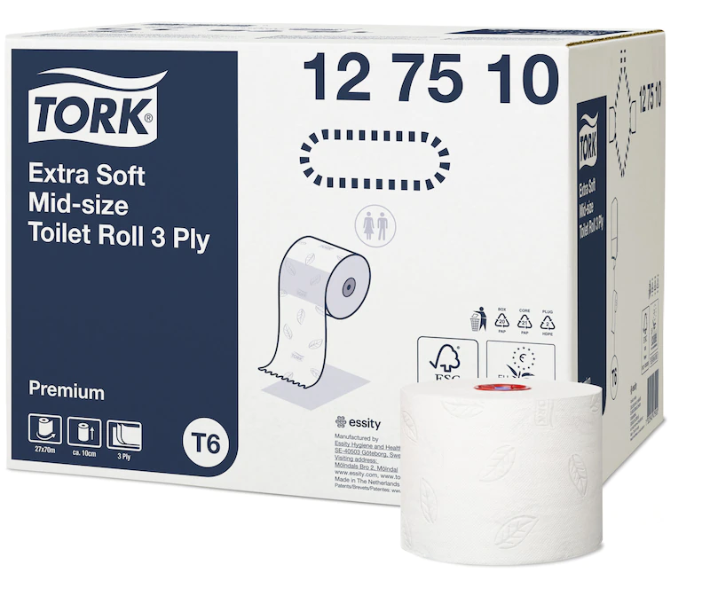 Tork Mid-size ekstra miękki papier toaletowy, 3-warstwowy 27 rolek 127510